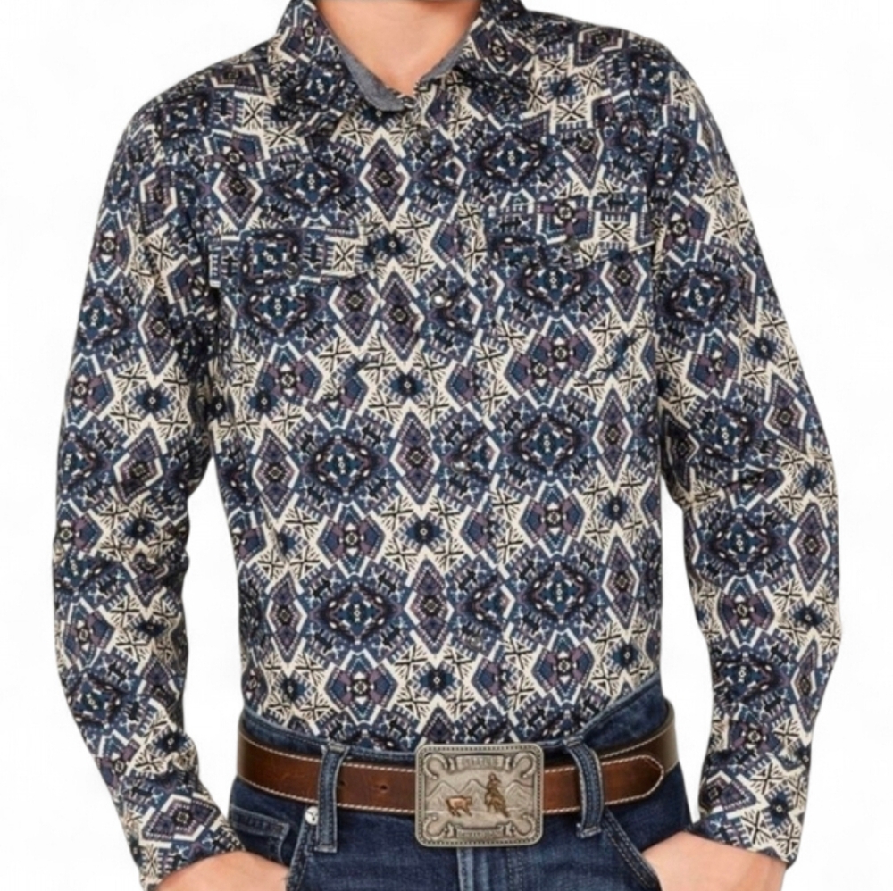 Cody James Geo Print Long Sleeve‎ Western Shirt Size Small